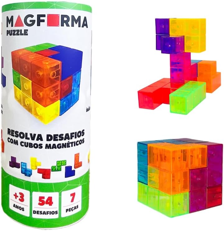 Blocos Magnéticos Magforma Cubos Translúcidos- Puzzle 7 Peças