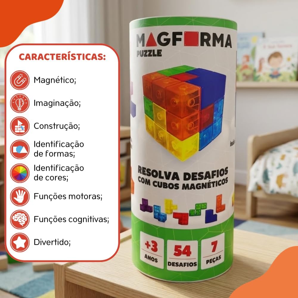 Blocos Magnéticos Magforma Cubos Translúcidos- Puzzle 7 Peças - Imagem 5