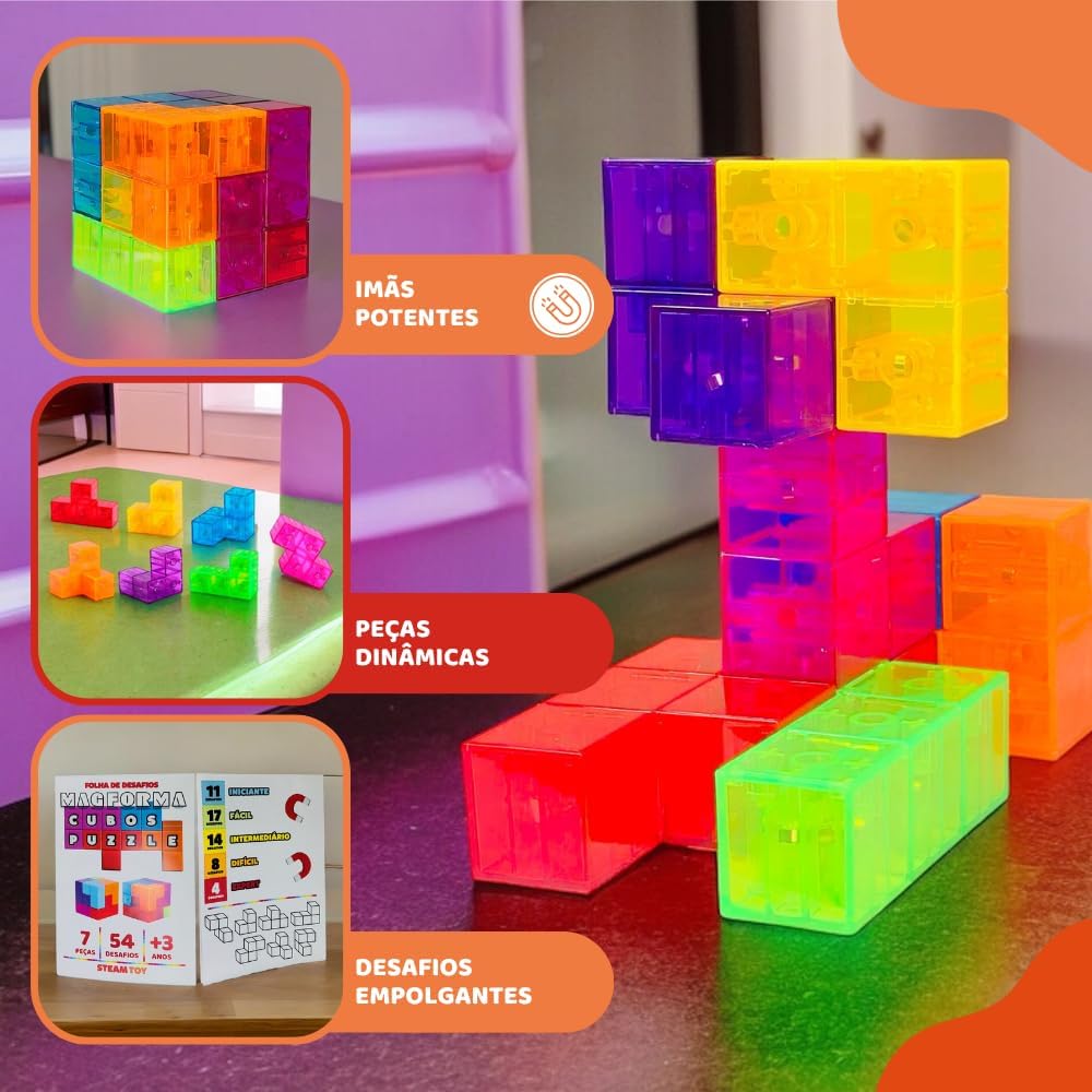 Blocos Magnéticos Magforma Cubos Translúcidos- Puzzle 7 Peças - Imagem 6