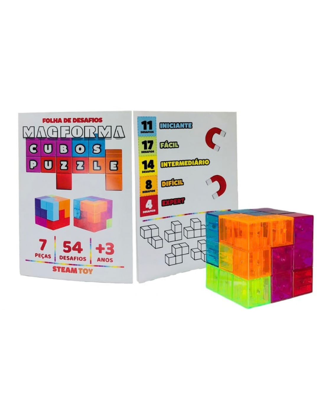 Blocos Magnéticos Magforma Cubos Translúcidos- Puzzle 7 Peças - Imagem 2